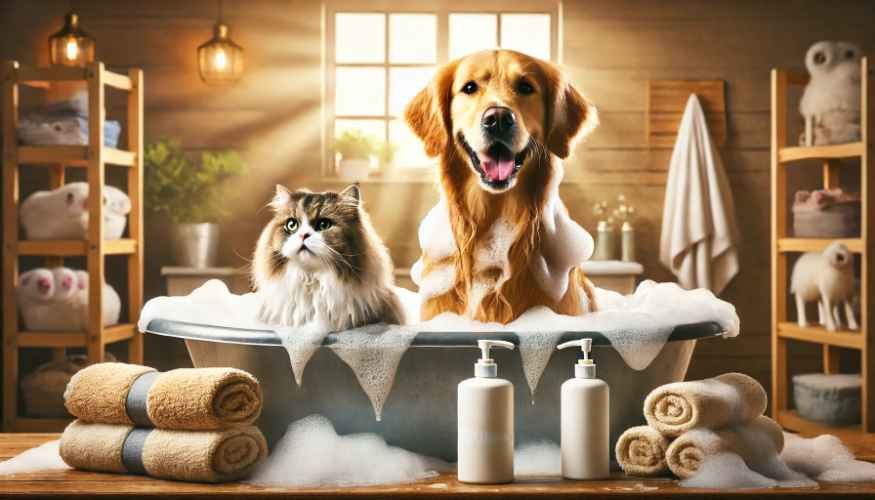 DIY Pet Grooming at Home-bathing-cat-dog